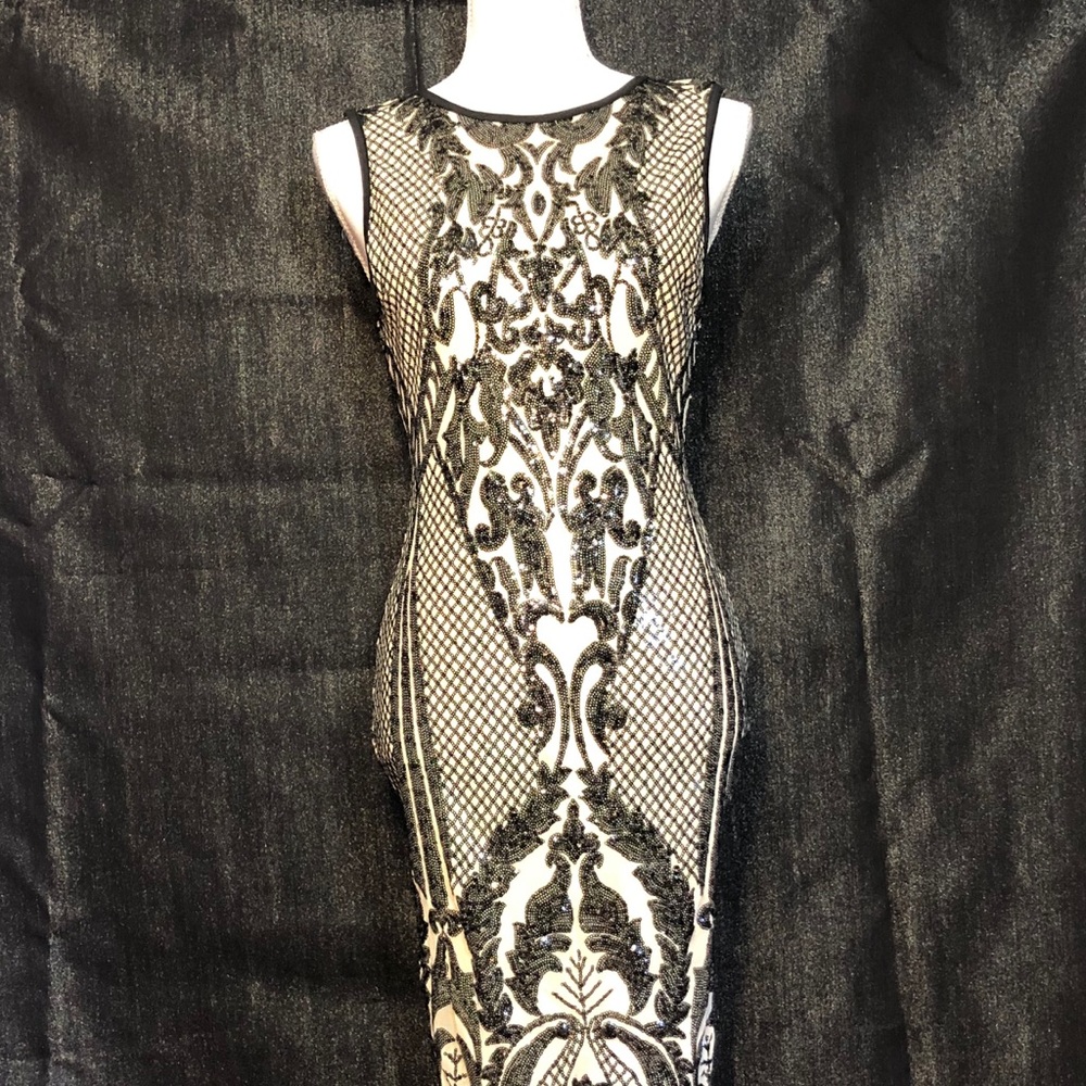 Privy  Bodycon Black illusion Sequin Dress